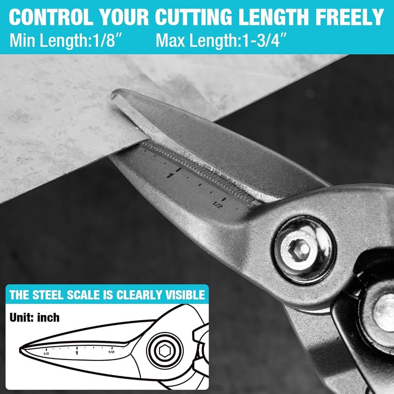 DURATECH 3PCS Aviation Snips Set | 10 Inch Left Straight Right Cut Tin Snips for Cutting Metal Sheet | CR-V Steel Heavy Duty Tin Snips with Visible Cutting Length - Image 5